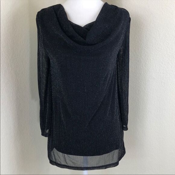 Cable & Gauge Black Drape Neck Semi Sheer Top Size S NWT - Picture 2 of 8
